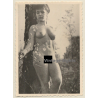 Erotic Study: Pensive Brunette Nude Leaning Against Tree (Vintage 2nd Gen. Photo ~1950s/1960s)