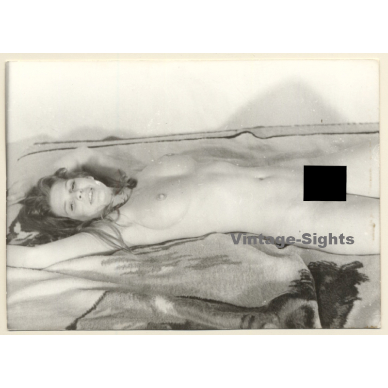 Erotic Study: Seductive Brunette Nude Stretches Out On Bed (Vintage Photo GDR ~1970s/1980s)