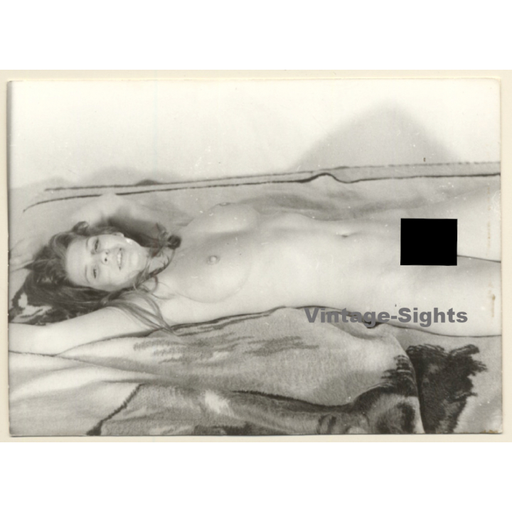 Erotic Study: Seductive Brunette Nude Stretches Out On Bed (Vintage Photo GDR ~1970s/1980s)