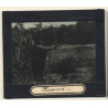 Bolivia: Indigenous Chimane With Bamboo Bow & Arrow / Rio Beni (Vintage Glass Plate ~1920s/1930s)