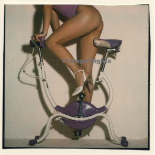 Erotic Leg Study: Slim Female On Bike Trainer / Stilettos *3 (Vintage Test Shot Photo WOLFGANG KLEIN 1980s)