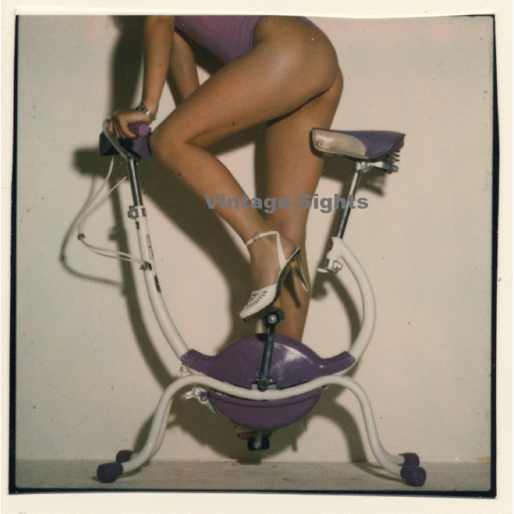 Erotic Leg Study: Slim Female On Bike Trainer / Stilettos *3 (Vintage Test Shot Photo WOLFGANG KLEIN 1980s)