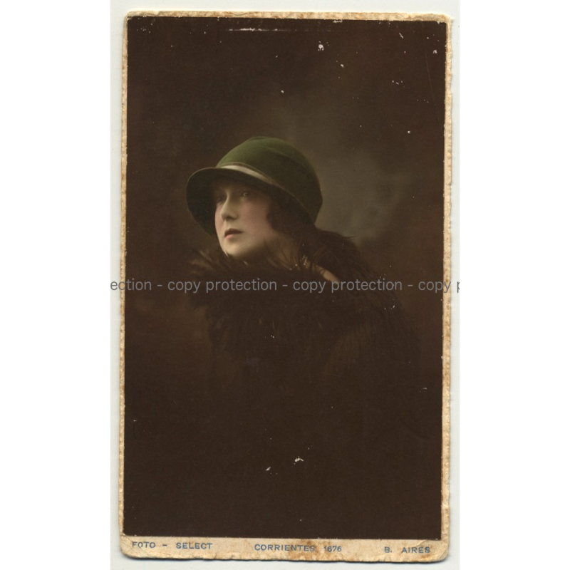Portrait Of Beautiful Woman W. Hat / Buenos Aires (Vintage Postcard Argentina 1920s/1930s)