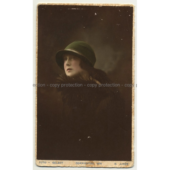 Portrait Of Beautiful Woman W. Hat / Buenos Aires (Vintage Postcard Argentina 1920s/1930s)