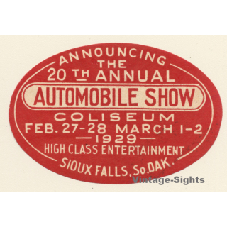 Sioux Falls / USA: 20th Annual Autombile Show 1929 (Vintage Advertisement Vignette)