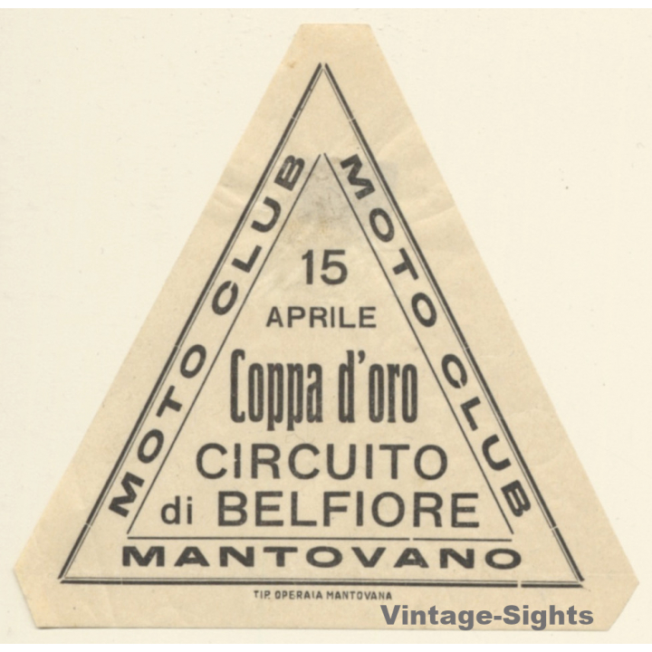 Coppa D'Oro Circuito Di Belfiori Moto Club Mantovano 1924? (Vintage Vignette)