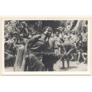 Africa / Congo?: Native Dancers At Tribal Gathering / Ceremonial Outfit*4 (Vintage Photo ~1940s/1950s)
