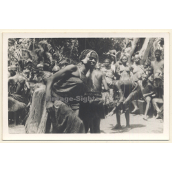 Africa / Congo?: Native Dancers At Tribal Gathering / Ceremonial Outfit*4 (Vintage Photo ~1940s/1950s)