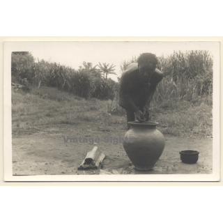 Africa / Congo?: Native Tribal Woman Doing Pottery (Vintage Photo ~1940s/1950s)