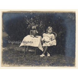Little Girl With Doll & Her Beloved Teddy Bear (Vintage Photo ~1900s)