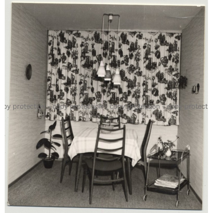 German Dining Room 1959 / Interior - Curtains (Vintage Photo B/W)