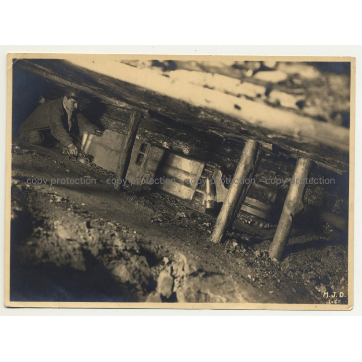 Underground Mining Machine / Coal Seam (Vintage Silver Gelatin Print B/W ~1930s)