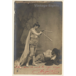 Theater Scene*1: Interracial Couple / Flute - Romance (Vintage RPPC 1903)