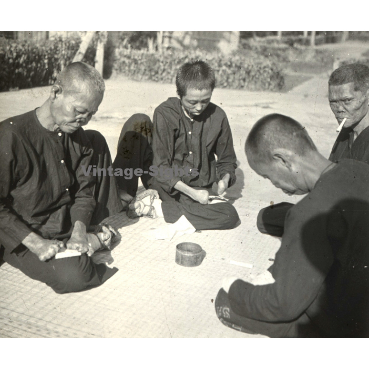 Vietnam: Lepers Roll A Cigarette *2 / Leprosy Colony (Vintage Stereo Glass Plate ~1920s/1930s)