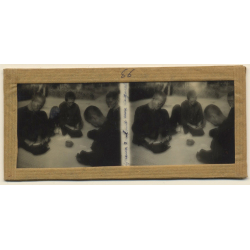 Vietnam: Lepers Roll A Cigarette *2 / Leprosy Colony (Vintage Stereo Glass Plate ~1920s/1930s)