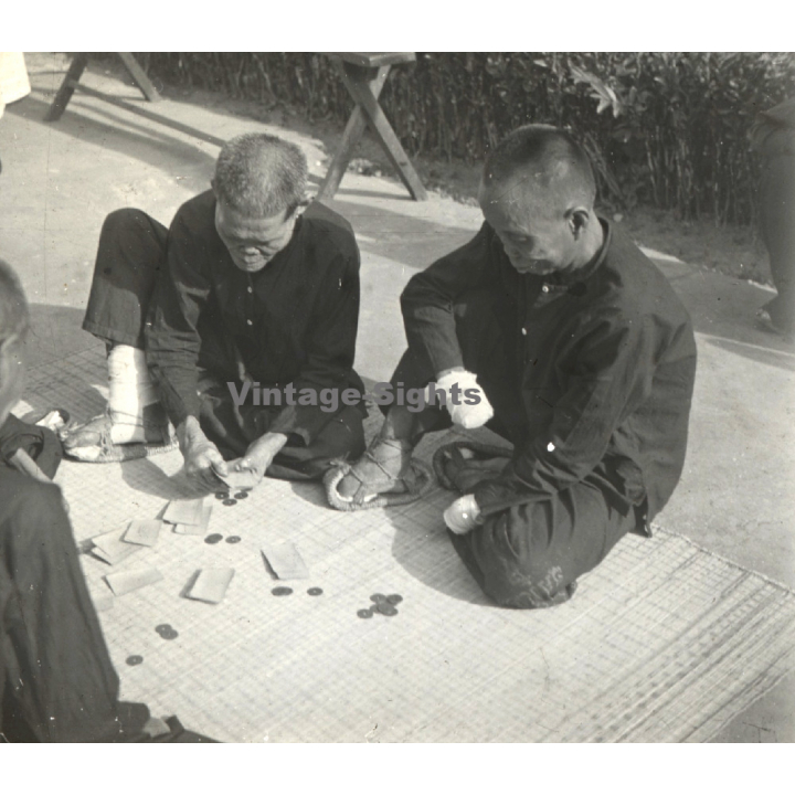 Vietnam: Native Lepers Playing Cards / Leprosy Colony (Vintage Stereo Glass Plate ~1920s/1930s)