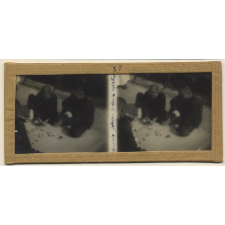 Vietnam: Native Lepers Playing Cards / Leprosy Colony (Vintage Stereo Glass Plate ~1920s/1930s)