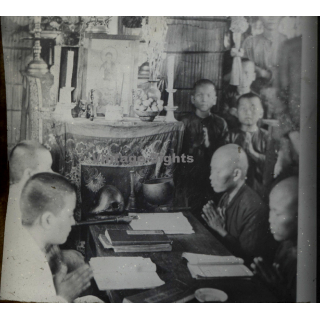 Indochina: Native Kids Are Praying In Christian Mission (Vintage Stereo Glass Plate ~1920s/1930s)