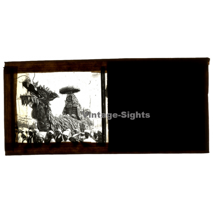 Indochina: Traditional Dragon On Street Parade (Vintage Stereo Glass Plate ~1920s/1930s)