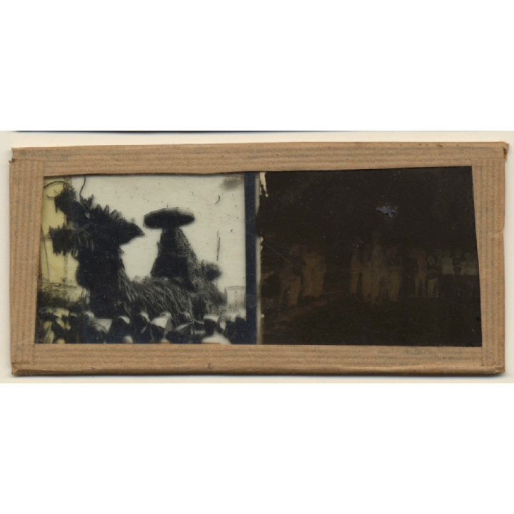Indochina: Traditional Dragon On Street Parade (Vintage Stereo Glass Plate ~1920s/1930s)