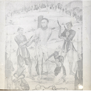 Vietnam: Painting Of Execution Of Missionary Joseph Marchand 1835 (Vintage Stereo Glass Plate ~1920s/1930s)