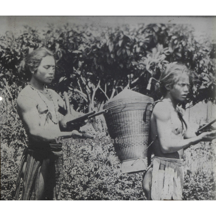 Annam / Vietnam: Native Moï Musicians (Vintage Stereo Glass Plate ~1920s/1930s)