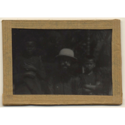 Vietnam: French Missionary With 2 Native Kids With Leprosy (Vintage Glass Plate ~1920s/1930s)