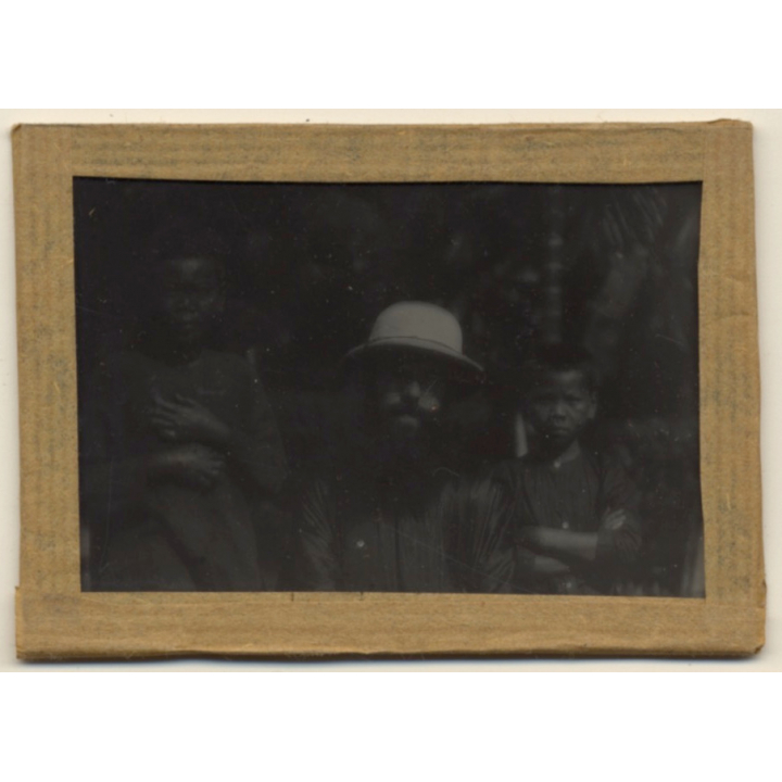 Vietnam: French Missionary With 2 Native Kids With Leprosy (Vintage Glass Plate ~1920s/1930s)