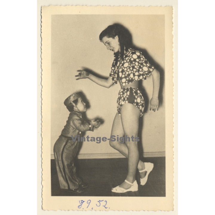 Female Circus Performer &  Bellboy Of Short Stature (Vintage Photo 1952)