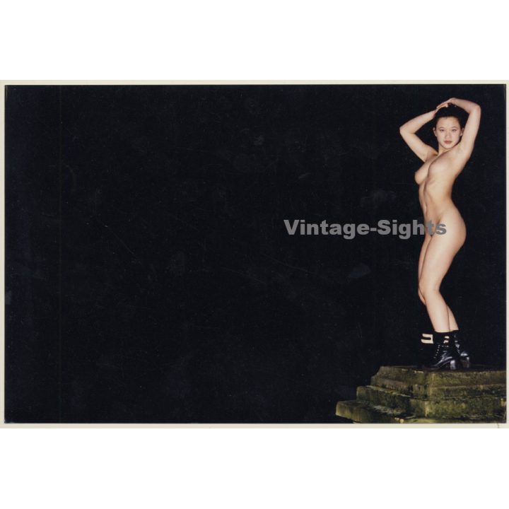 Artistic Erotic Nude Study: Asian Nude Outdoors At Night*2 (Vintage Photo France 21 x 30 CM 1980s)