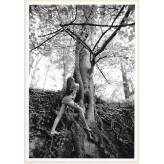 Artistic Erotic Study: Leggy Semi Nude In Front Of Impressive Tree (Vintage Photo France 31 x 21 CM 1980s)
