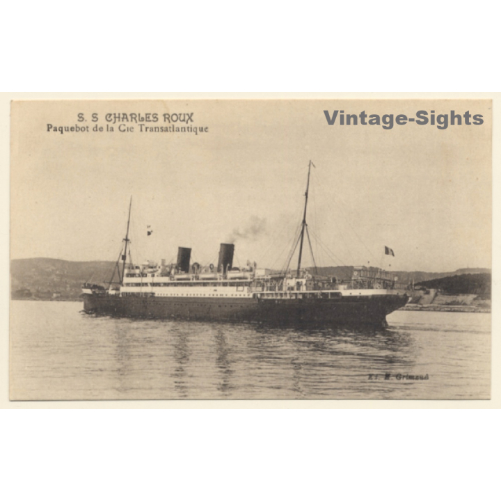 S.S. Charles Roux - Paquebot Cie Transatlantique / Steamer (Vintage PC ~1920s/1930s)