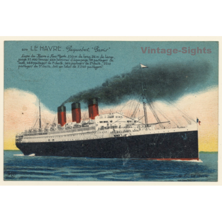 Le Havre: Paquebot Paris / Steamer (Vintage PC 1930)