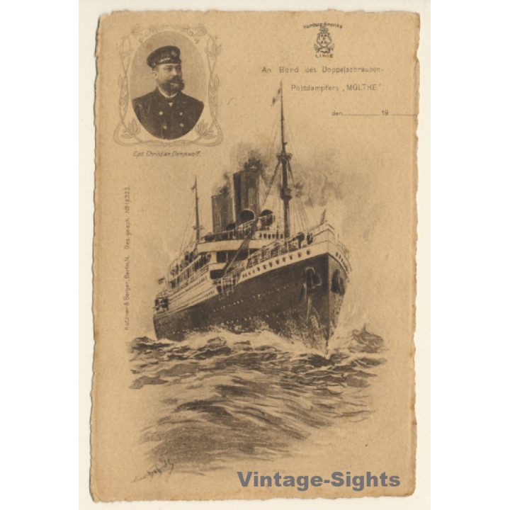 HAPAG Linie: Postdampfer Moltke / Steamer (Vintage PC 1900s)