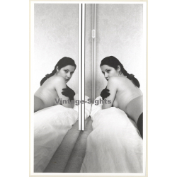 Artistic Erotic Study: Darkhaired Nude Looking Into Mirror (Vintage XL Photo France 30 x 20 CM 1980s)