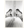 Artistic Erotic Study: Darkhaired Nude Looking Into Mirror (Vintage XL Photo France 30 x 20 CM 1980s)