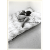 Artistic Erotic Study: Darkhaired Semi Nude Curled Up / Pantyhose (Vintage XL Photo France 30 x 21 CM 1980s)