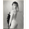 Artistic Erotic Study: Pensive Blonde Nude With Feather Boa (Vintage XL Photo France 30 x 24 CM 1980s)
