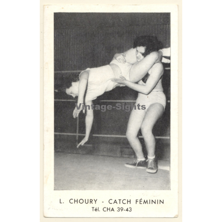 Catch Féminin / L.Choury: Female Wrestling - Lucha Libre (Vintage PC France ~1950s)