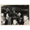 Group Of People In Front Of Cinzano Publicity Bus (Vintage Press Photo France ~1950s)