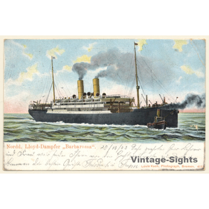 Norddeutscher Lloyd Dampfer Barbarossa / Steamer (Vintage PC 1903)