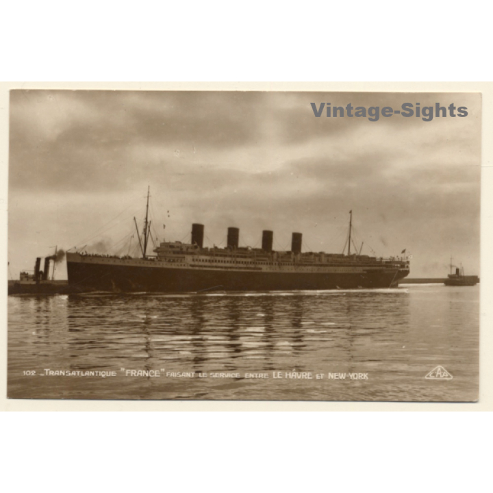 Le Havre to New York: Transatlantique France / Steamer (Vintage RPPC 1927)