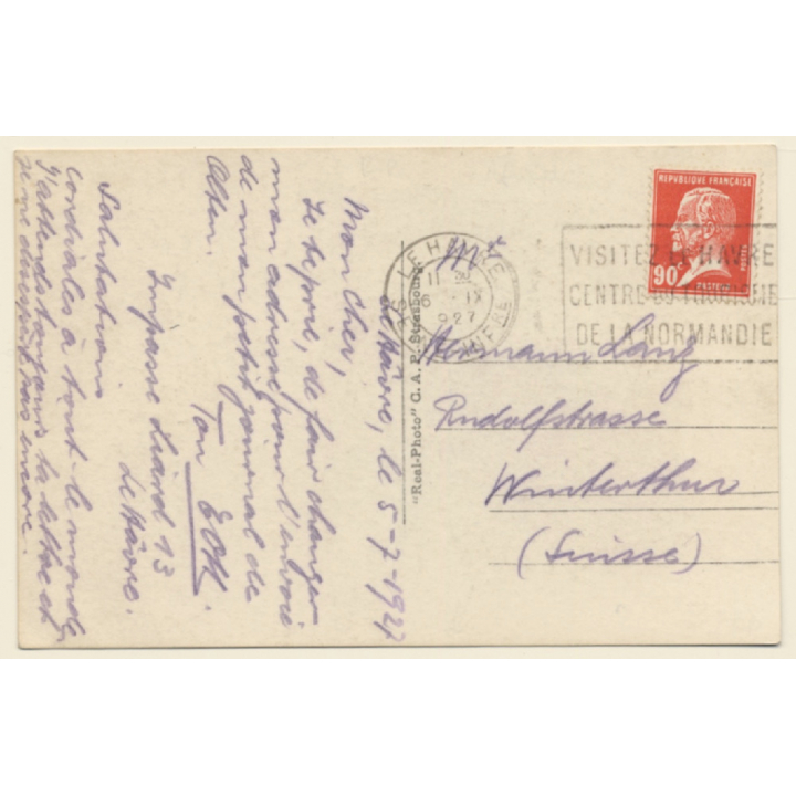 Le Havre to New York: Transatlantique France / Steamer (Vintage RPPC 1927)