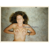 Erotic Study: Natural Nude Brunette Holds Boobs (Vintage Photo ~1980s)