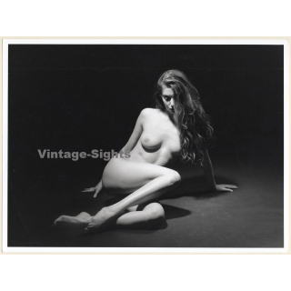 Artistic Erotic Study: Beautiful Longhaired Nude Female On Floor (Vintage XL Photo France 24 x 30 CM 1980s)