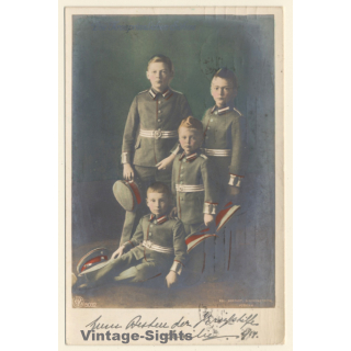 Die Kronprinzlichen Söhne Wilhem, Ferdinand, Hubertus & Georg (Vintage RPPC 1917)