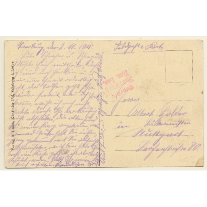 Saarburg i.L.: Pfalzburgerstrasse - Kaserne der rtd. Artillerie (Vintage PC 1915)