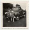 2 Girls In School Uniforms In Front Of Studebaker M5 (Vintage Photo Africa B/W ~1940s)