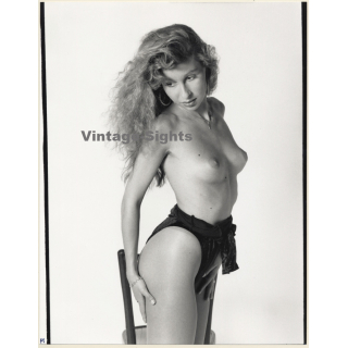 Artistic Erotic Study: Topless Longhaired Blonde In Black Panties (Vintage XL Photo France 30 x 24 CM 1980s)