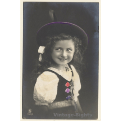 Little Girl In Traditional Costume /  Kitsch (Vintage RPPC 1910s)